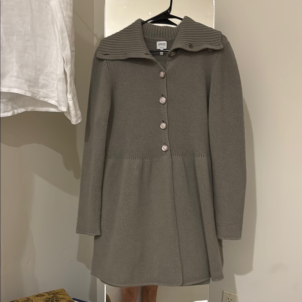 Gray Armani Collezioni Knit Button-Up sweater